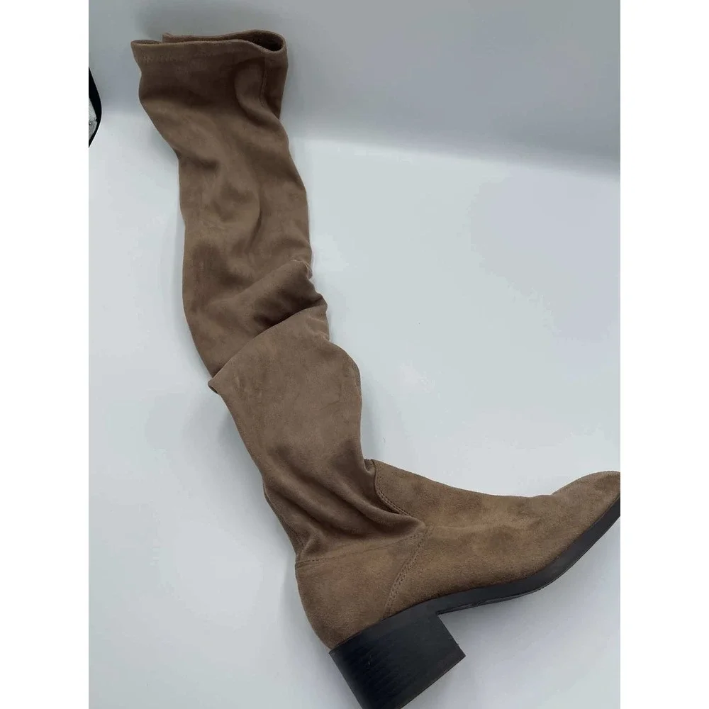 Forever 21 Womens Taupe Faux Suede Over The Knee Block Heel Boots Size 8